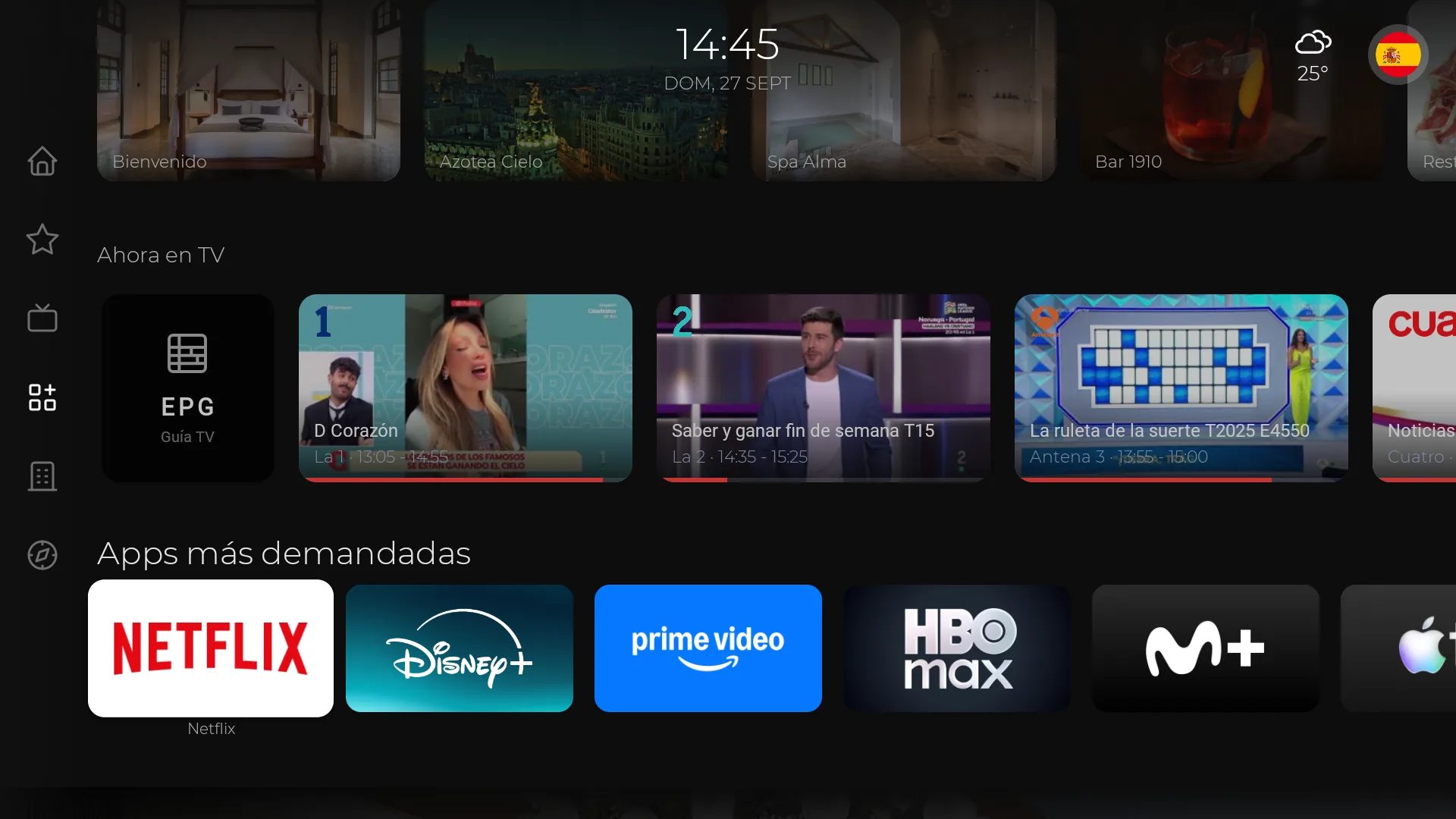 Carrusel de apps de streaming con borrado de credenciales al salir