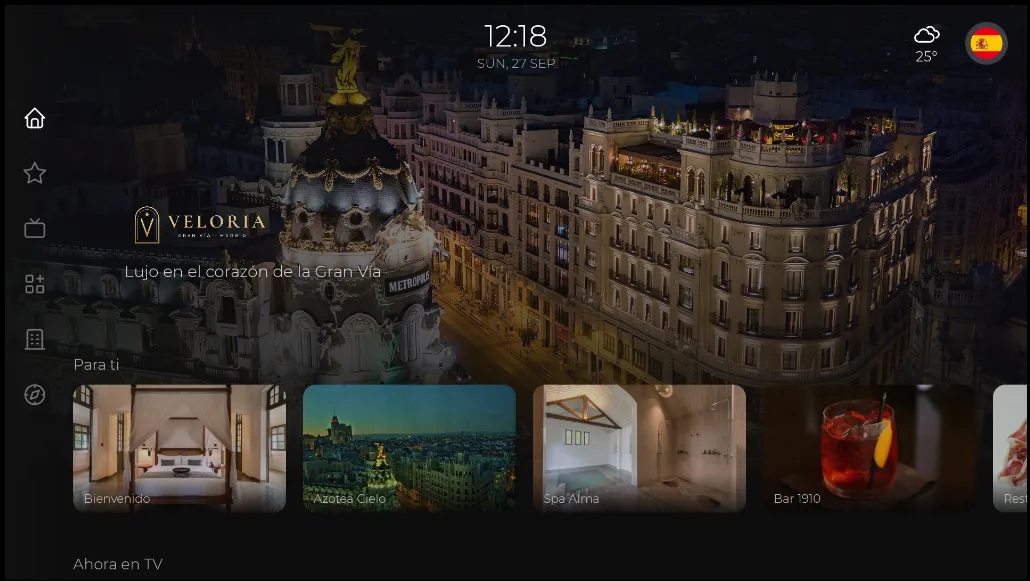 Interfaz personalizada del hotel demo Veloria